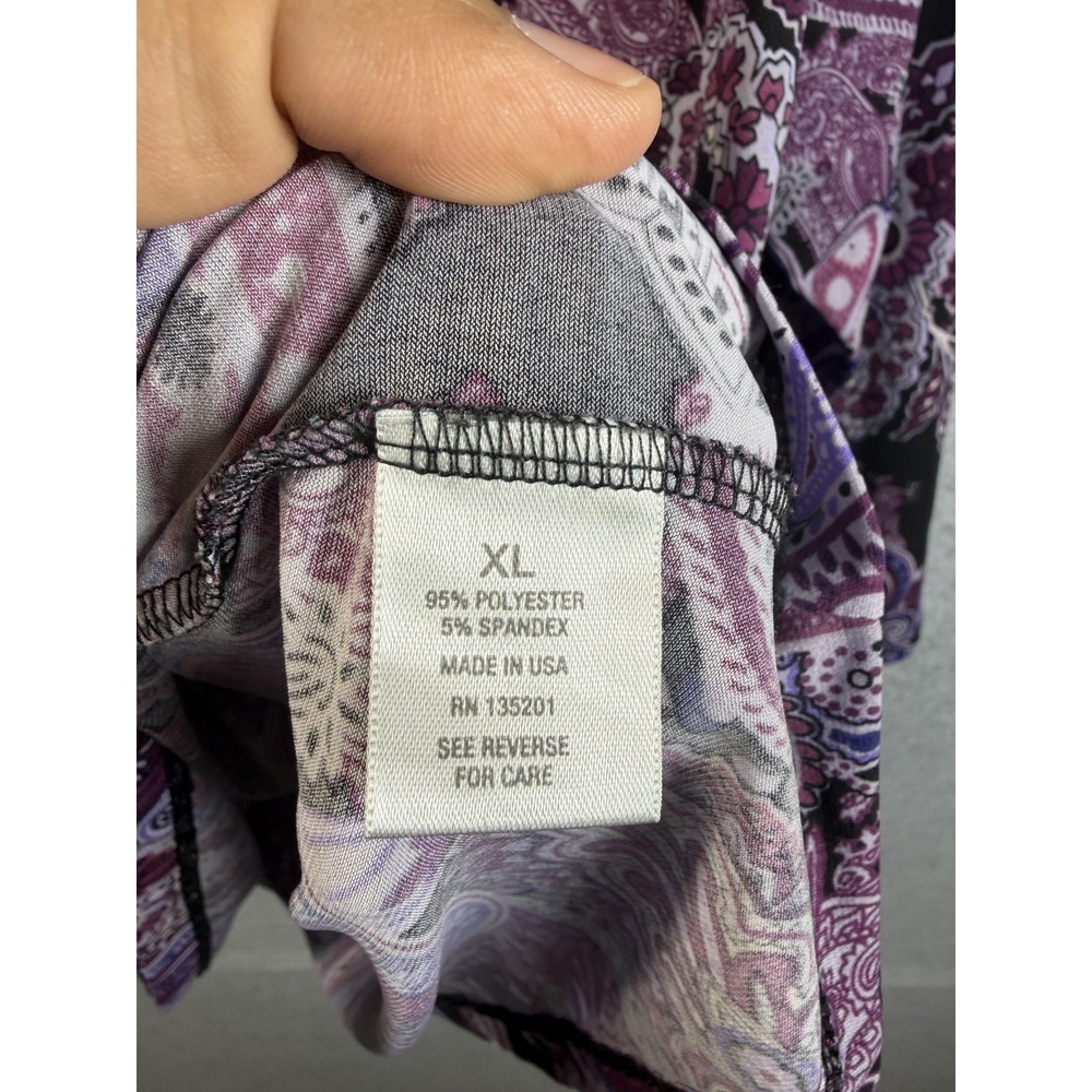 Dressbarn Tunic Top Womens XL Purple Paisley Beaded V Neck 3/4 Sleeve Stretch - Picture 4 of 10